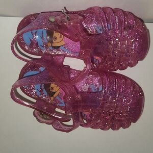 Vintage 90s Dora the Explorer and Boots Girls Size 5 Pink Glitter Jelly Sandals
